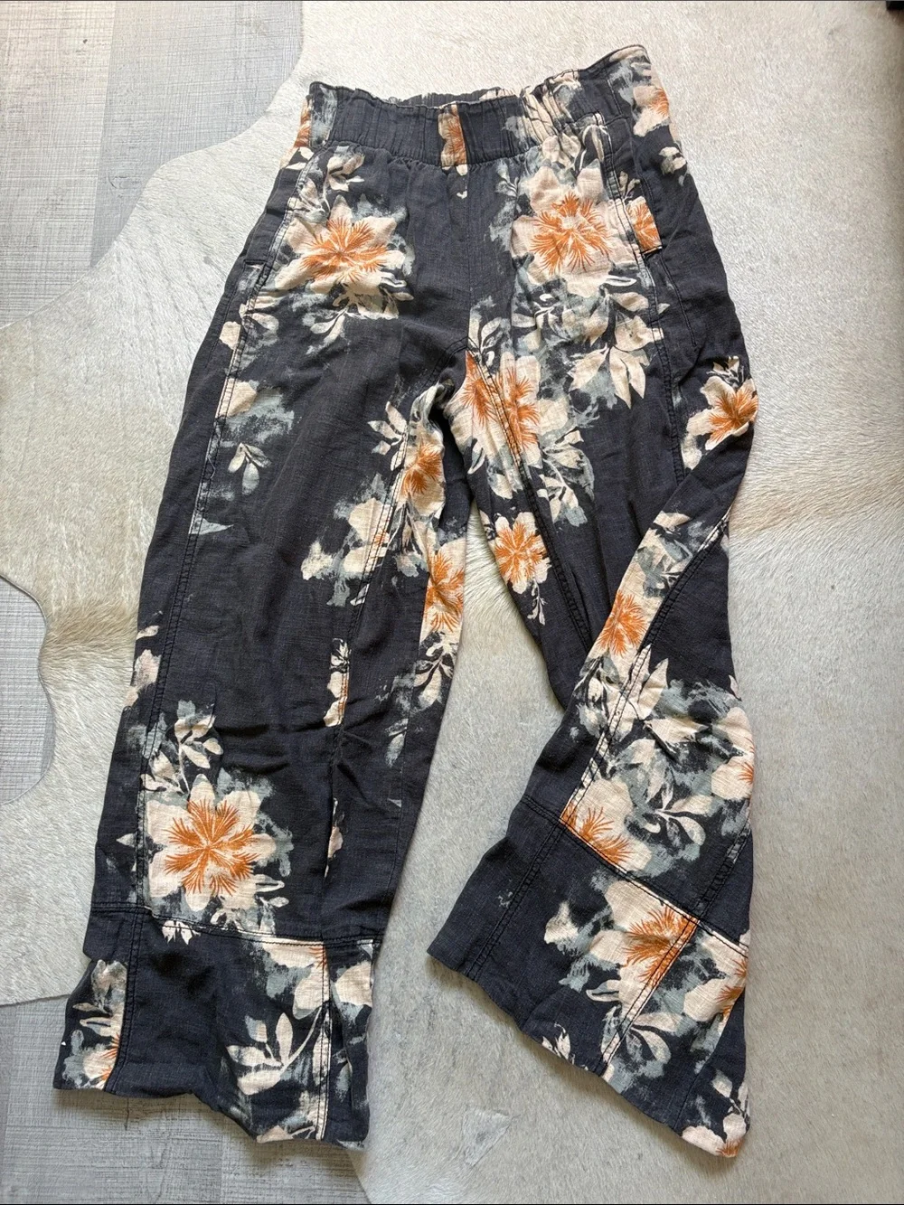 Free People Black Floral Wide-Leg Pants